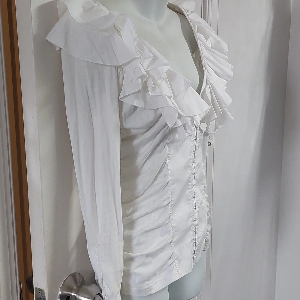 Boston Proper White Ruffled Top - Picture 3 of 8